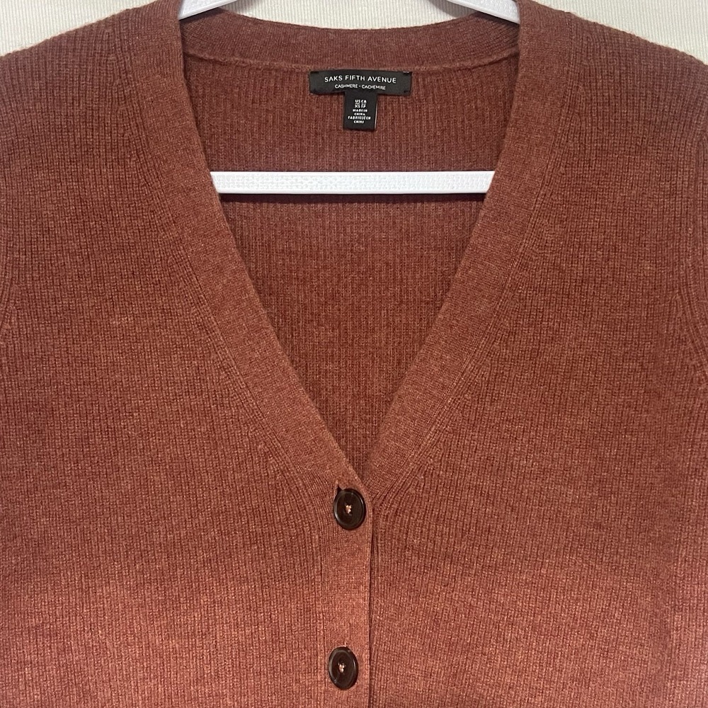 Saks Fifth Avenue - Rust Orange Cashmere Cardigan Womens Xsmall 100% Cashmere
